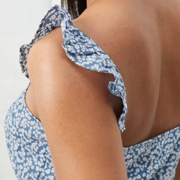 UpWest Linen Cotton Blue White Floral Maxi Dress - Women's Small - Picture 3 of 11